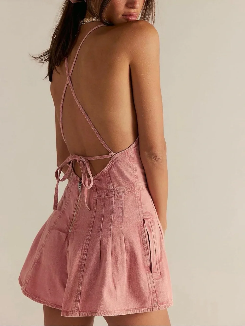 Pink Denim V-Neck Romper - Picture 4 of 5